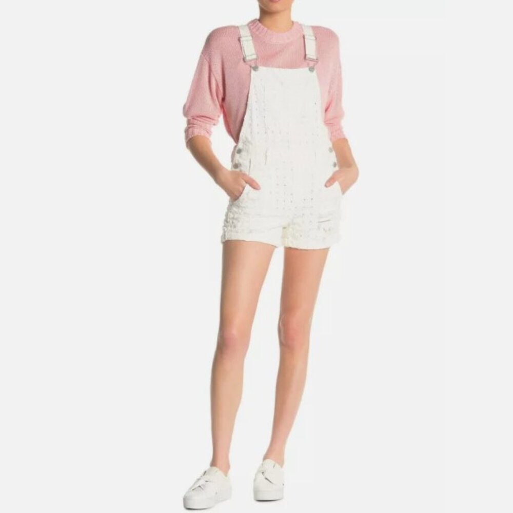 BLANKNYC Denim Distressed Perforated Denim Shortalls White size 27